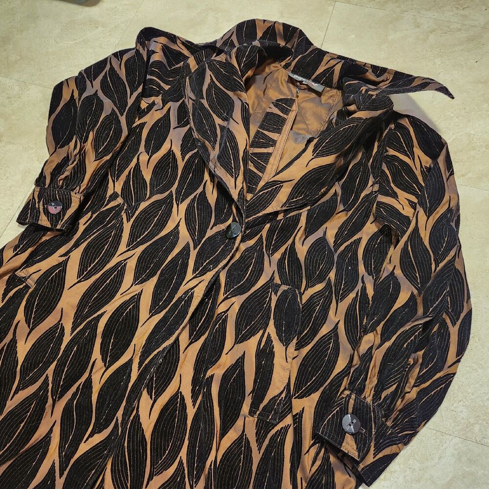 Mycra Pac Now Womens‎ 0/P Reversible Brown Black Leaf Print Jacket Coat NWOT